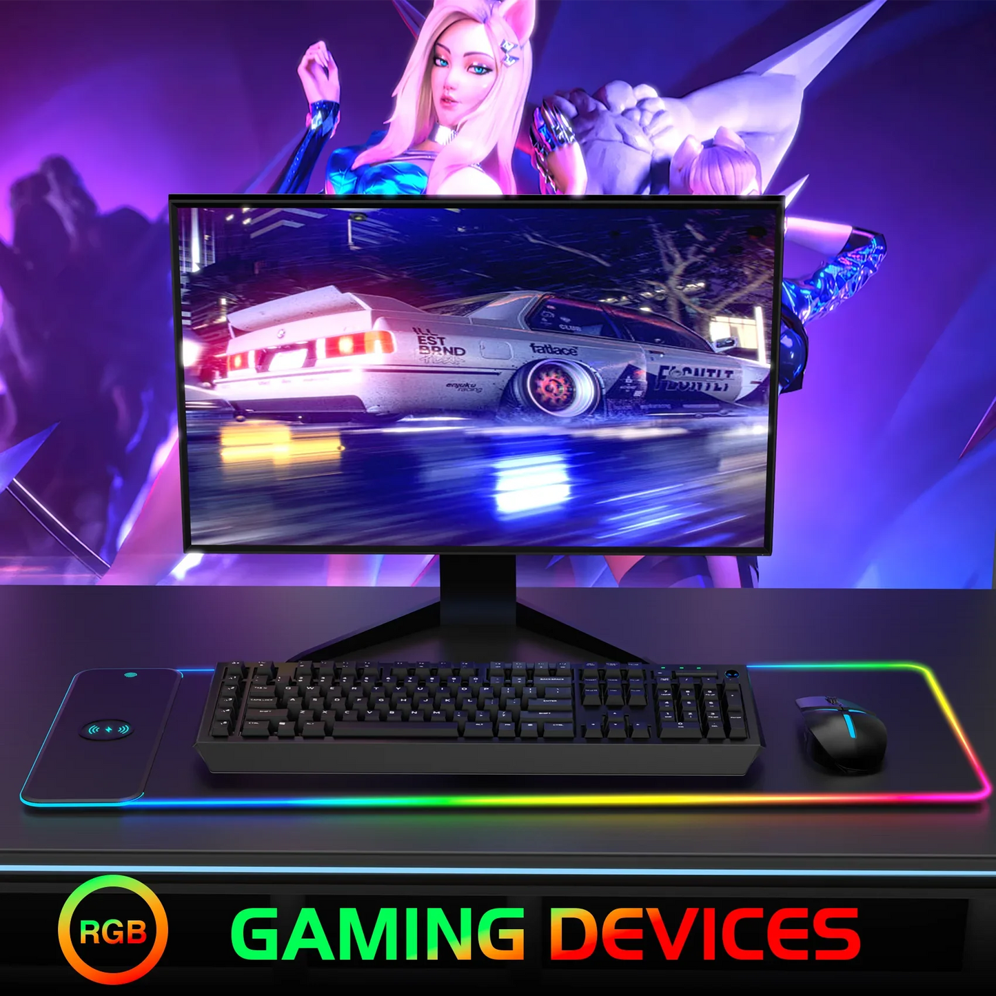 RGB Wireless Gaming Mouse Pad with Neon Lighting