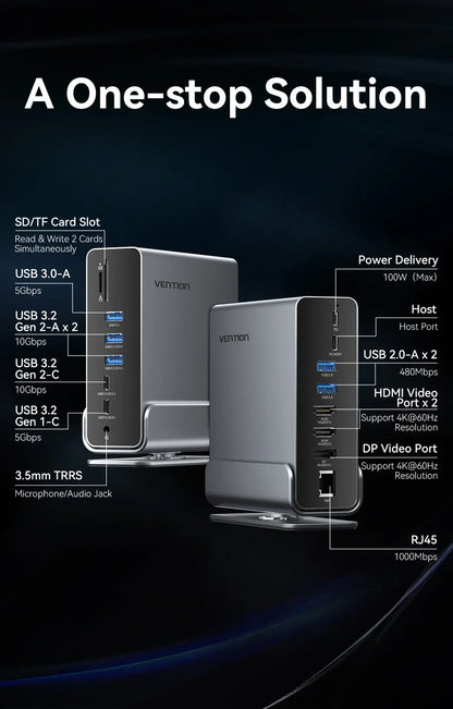 15-Port Hub Station Featuring Various Connection Choices