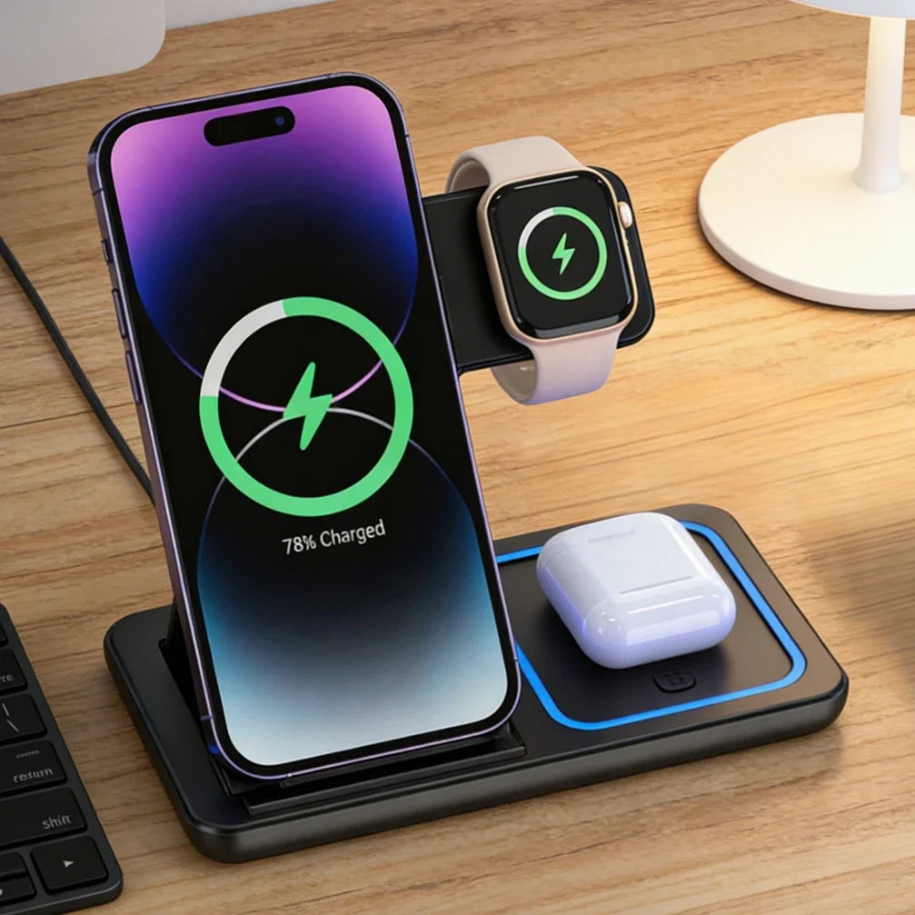 3-in-1 Wireless Charging Dock – Foldable and Versatile Charging Solution