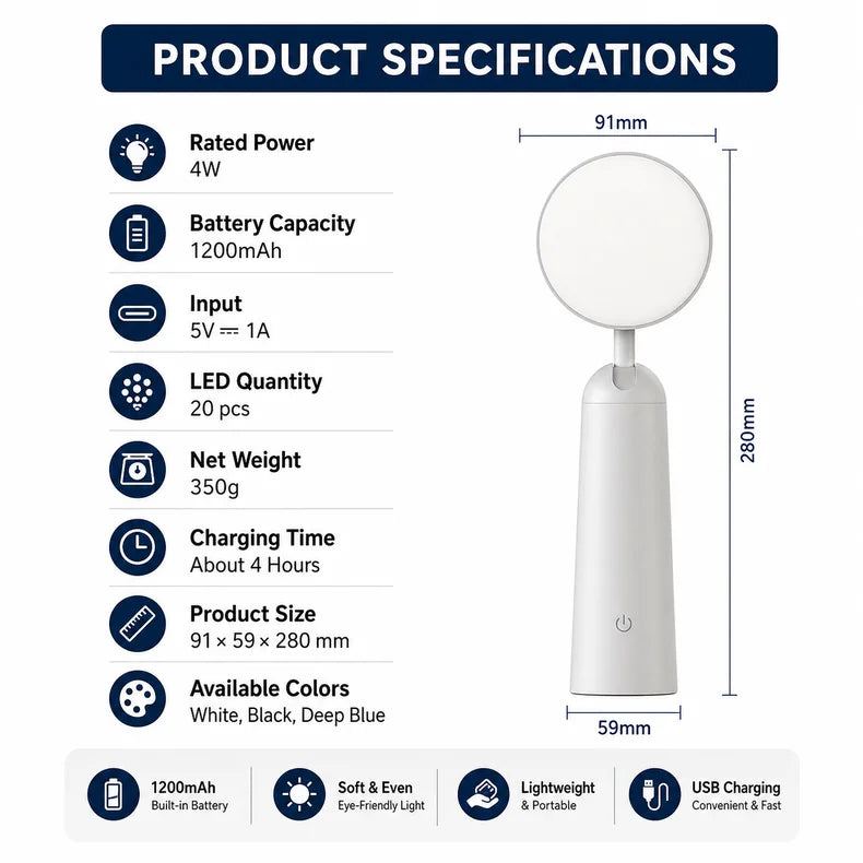 Touch-Controlled Desk Lamp with Round Head