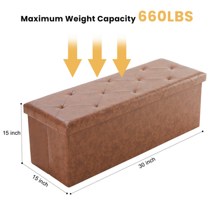Foldable Ottoman with Leather Finish for Storage