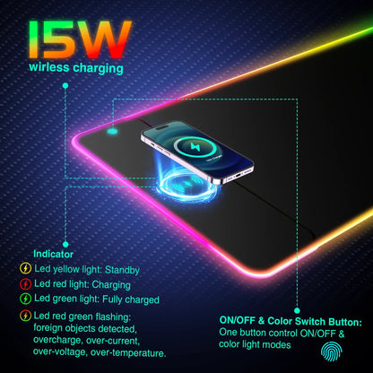 RGB Wireless Gaming Mouse Pad with Neon Lighting