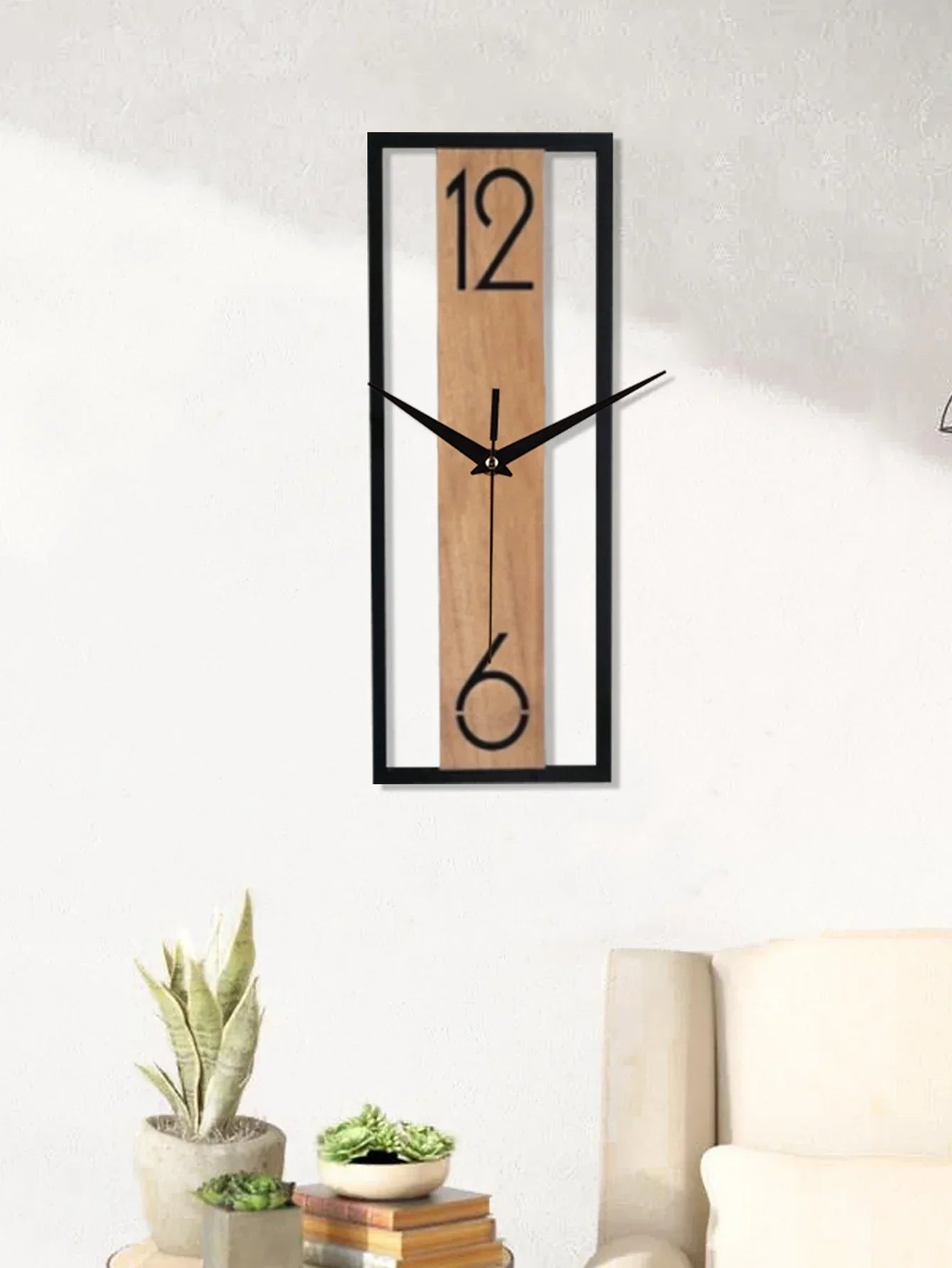 Elegant Vertical Wall Clock with Natural Wood Frame