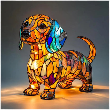 Enchanting Pooch Stained Glass Accent Lamp