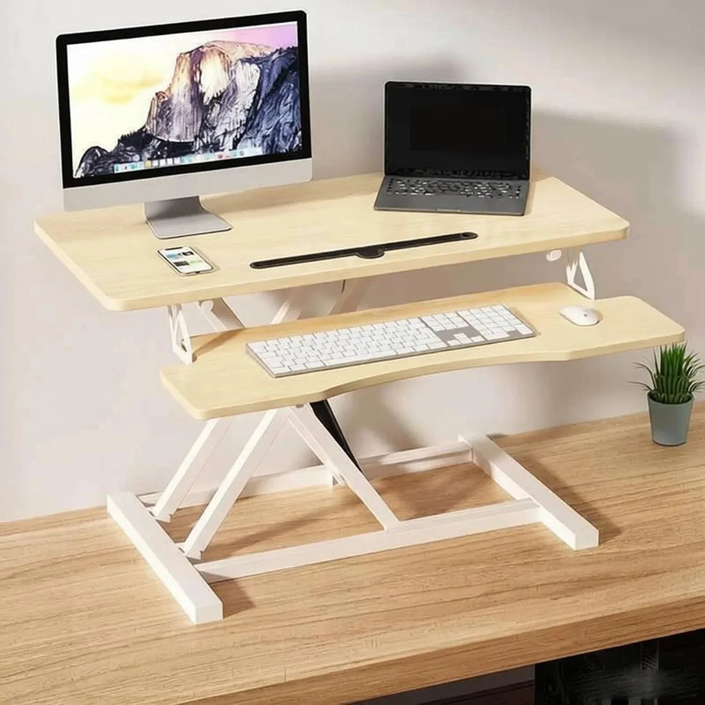 Desk Converter with Keyboard Shelf – Height Adjustable Workstation