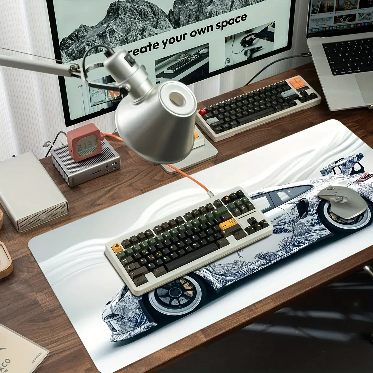 Large Gaming Mouse Pad Featuring Sports Car Graphic