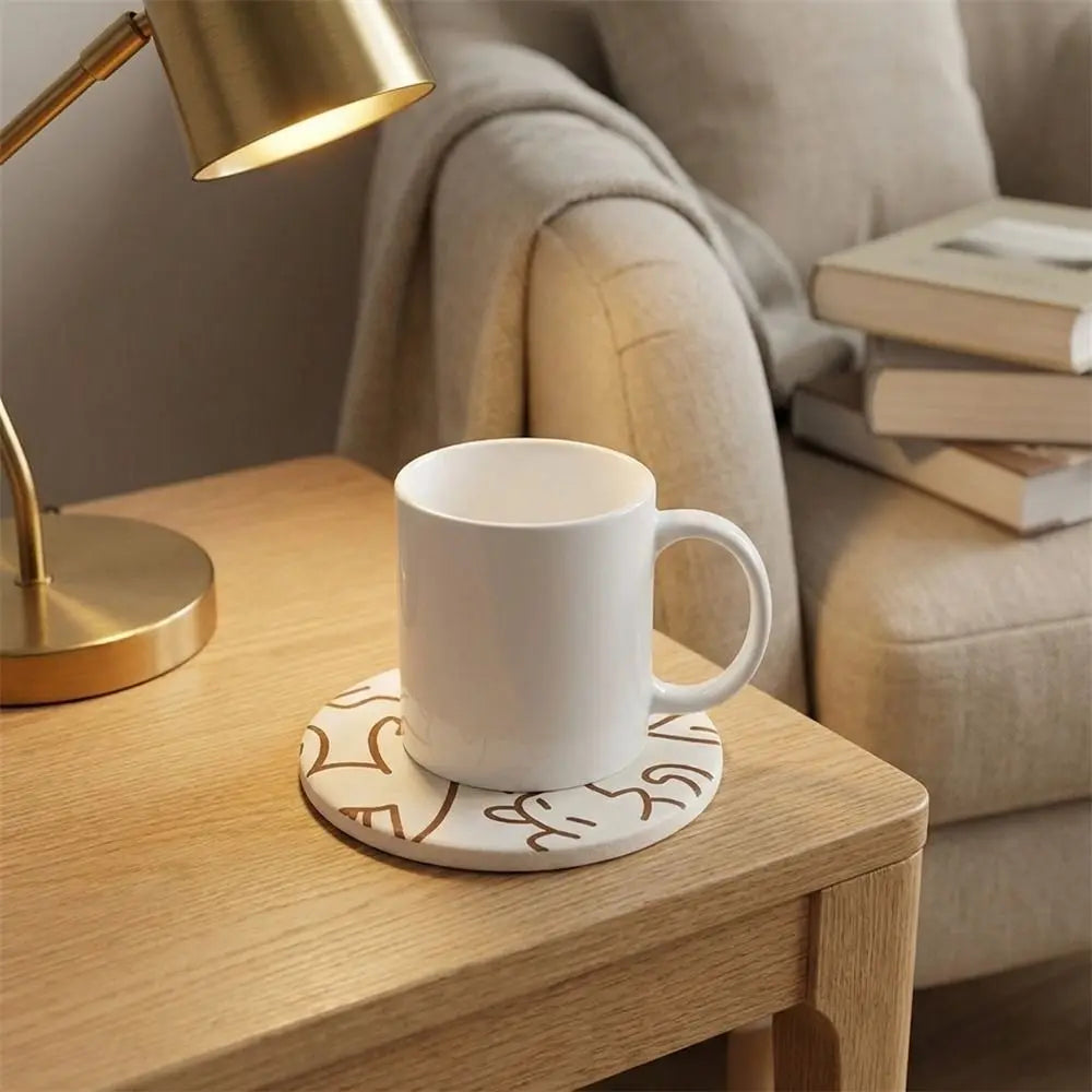 Diatomaceous Earth Coaster with Cartoon Cat Design