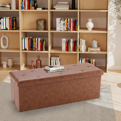 Foldable Ottoman with Leather Finish for Storage