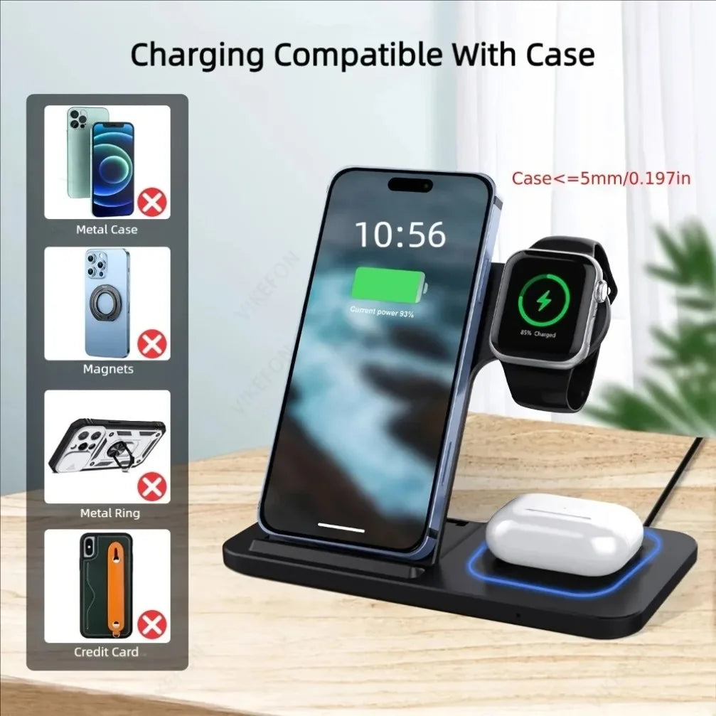 3-in-1 Wireless Charging Dock – Foldable and Versatile Charging Solution
