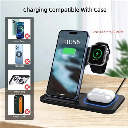 3-in-1 Wireless Charging Dock – Foldable and Versatile Charging Solution