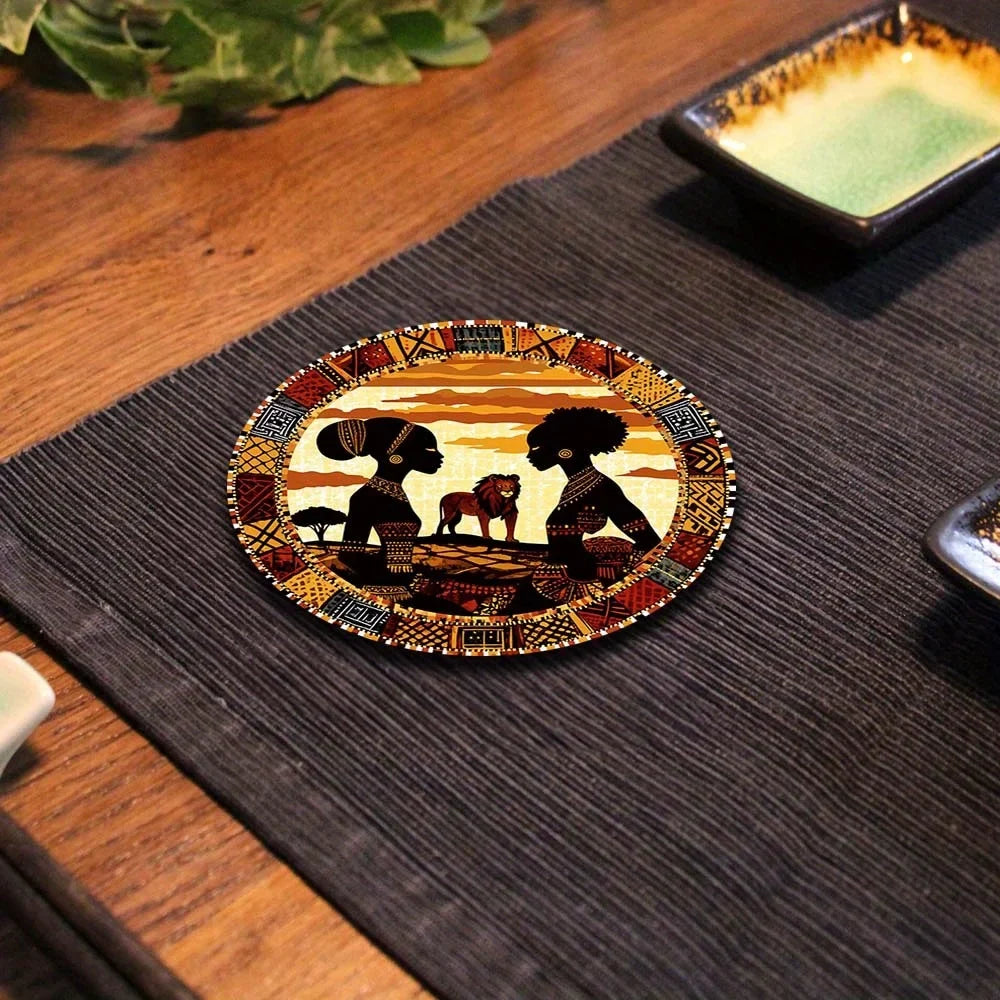 Set of Wooden Coasters with Tribal Design