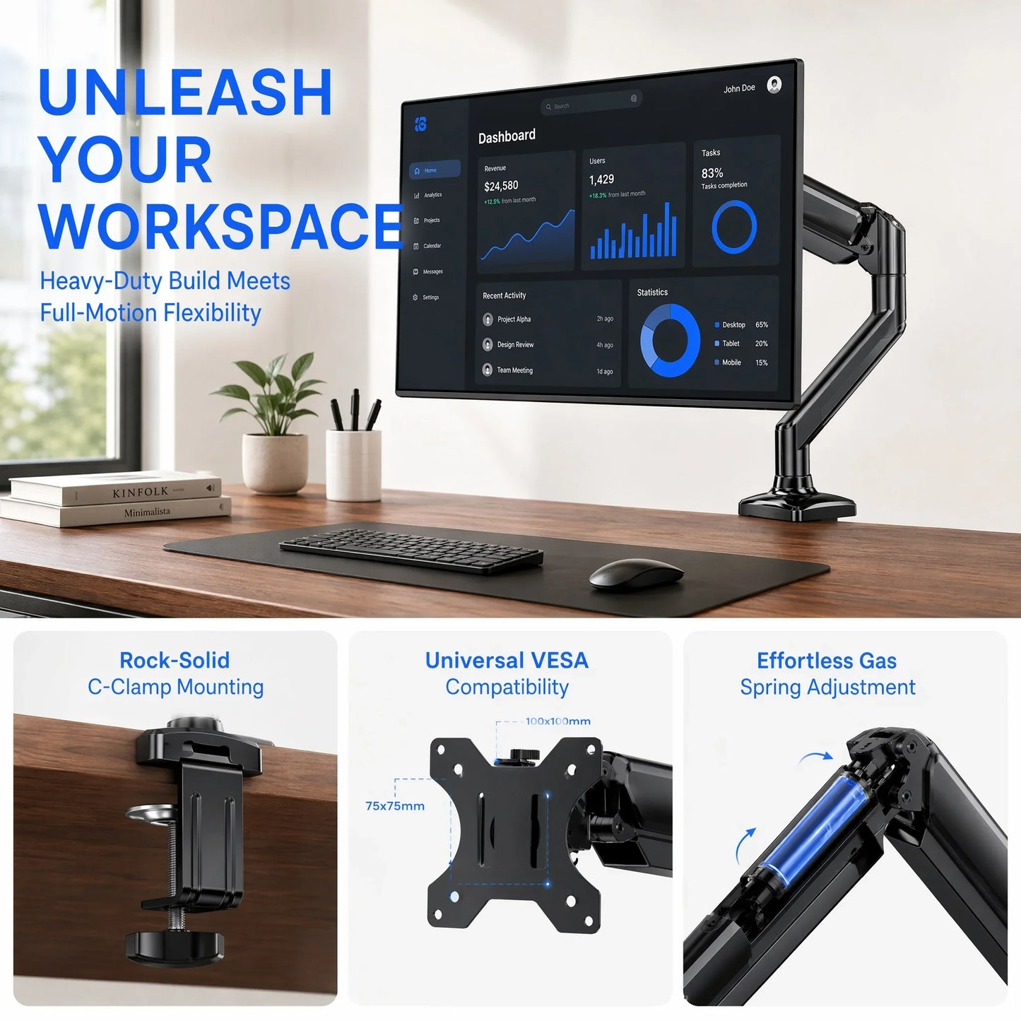 Gas Spring Monitor Arm for Adjustable Screen Positioning