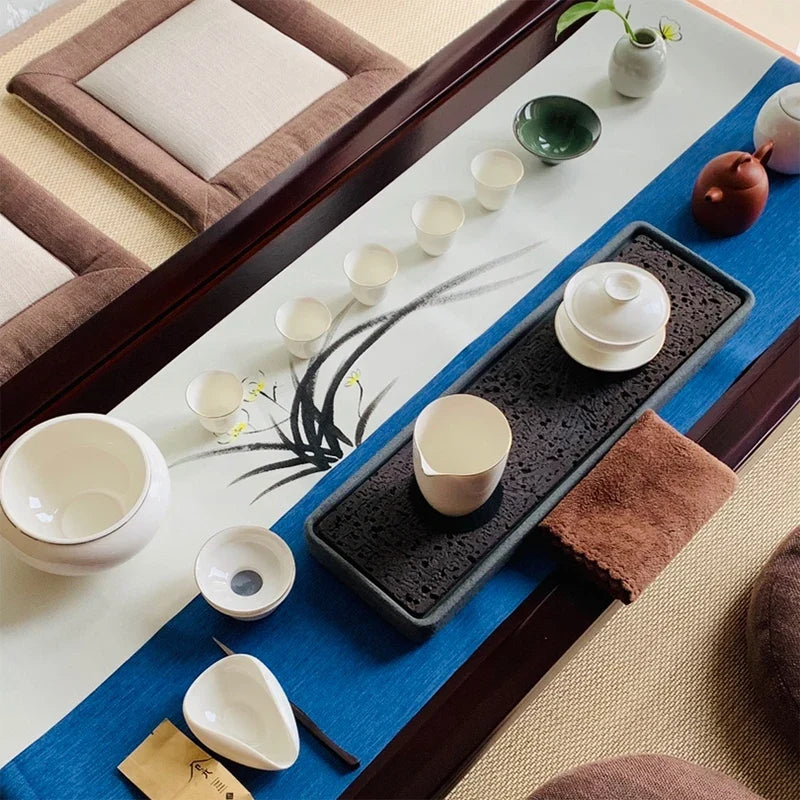 Tea Serving Tray in Volcanic Basalt with Dragon Design