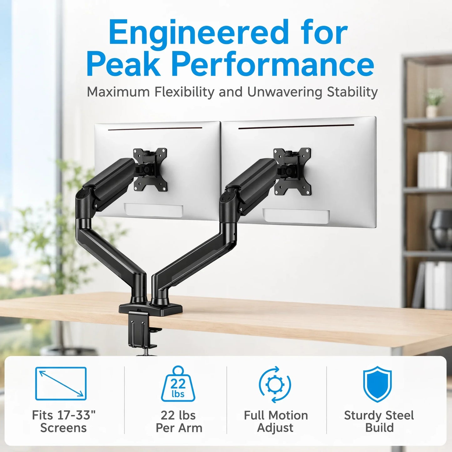 33-Inch Dual Monitor Stand with Adjustable Arms