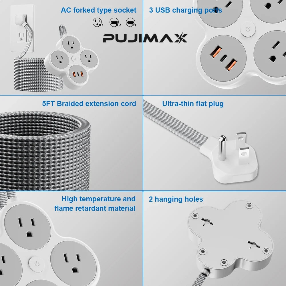 Multi-Outlet Power Strip with Braided Cable