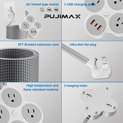 Multi-Outlet Power Strip with Braided Cable