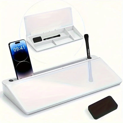 Whiteboard with Storage on Glass Desk