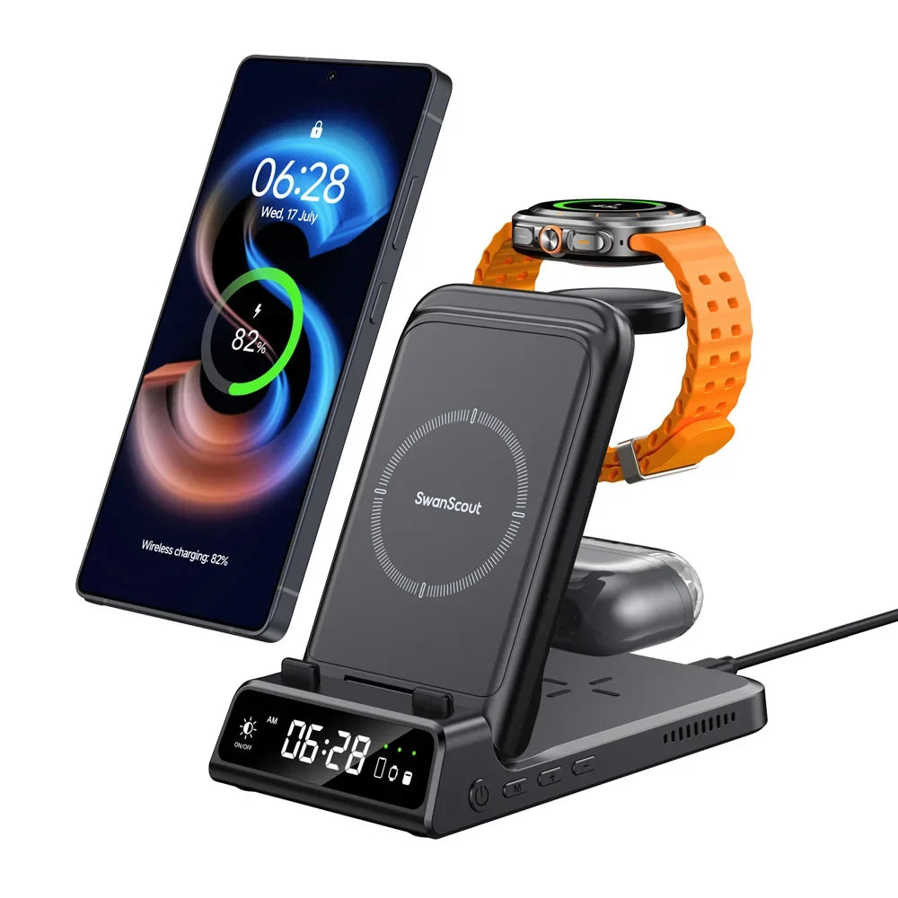 3-in-1 Wireless Charging Dock – Foldable Design for Devices