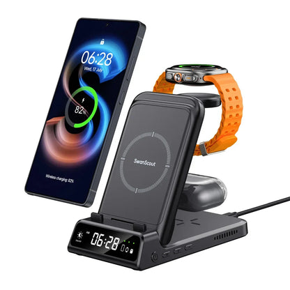 3-in-1 Wireless Charging Dock – Foldable Design for Devices