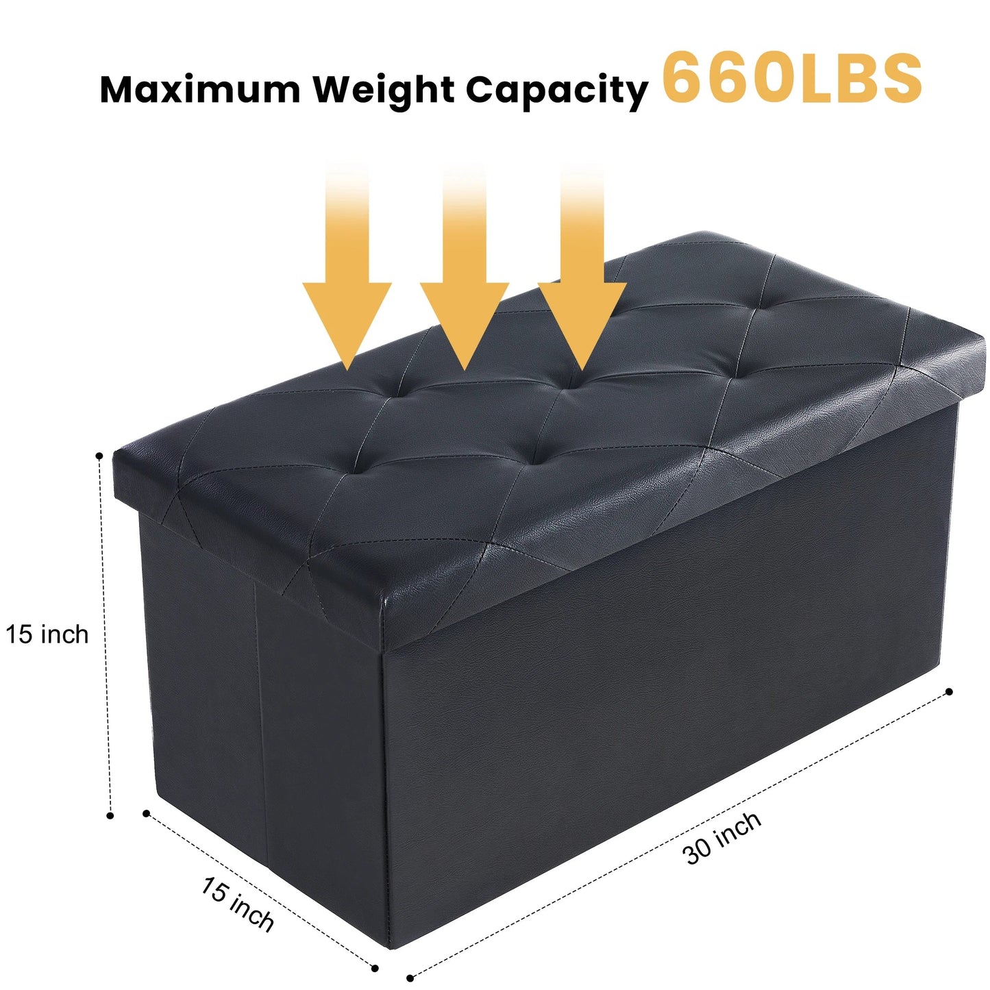 Foldable Ottoman with Leather Finish for Storage