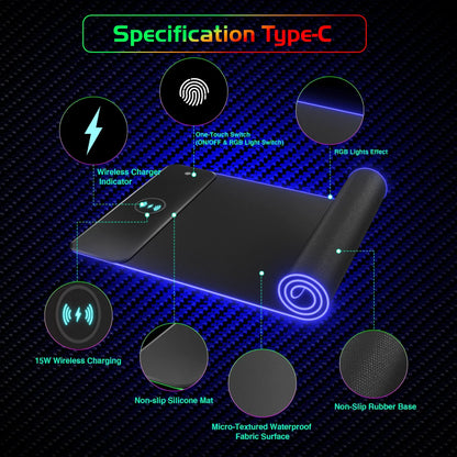 RGB Wireless Gaming Mouse Pad with Neon Lighting