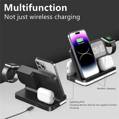 Wireless Charging Station with LED Clock – 6 Functions