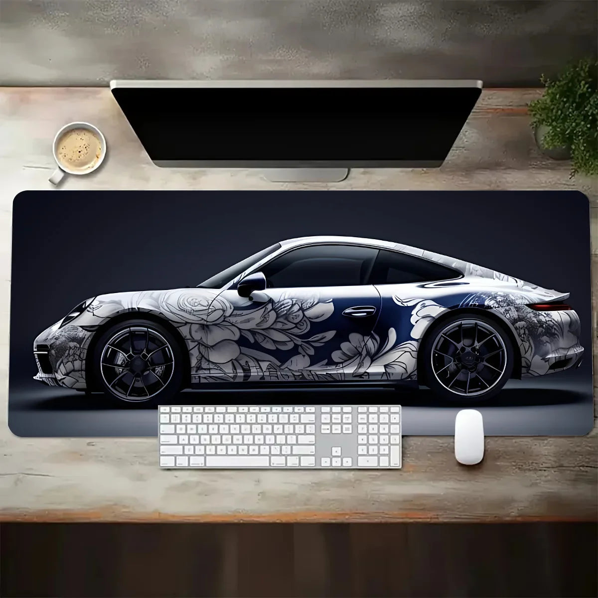 Large Gaming Mouse Pad Featuring Sports Car Graphic