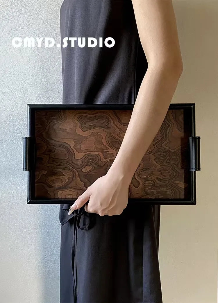 Organizational Woven Tray – Chic Design with Volcano Motif
