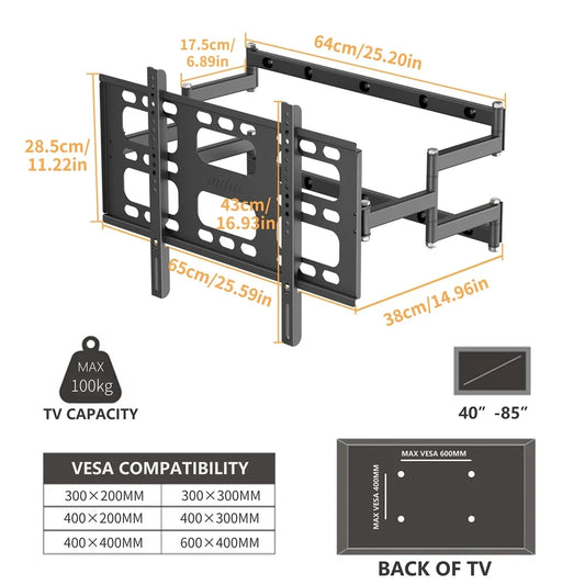 Adjustable Wall Bracket for TVs with Full Motion Capability