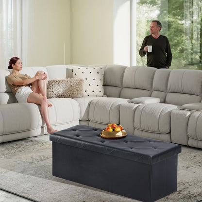 Foldable Ottoman with Leather Finish for Storage