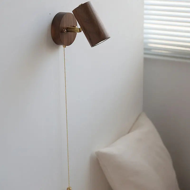 Elegant Walnut Wall Lamp with Adjustable Spotlight