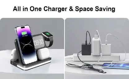 Wireless Charging Station with LED Clock – 6 Functions