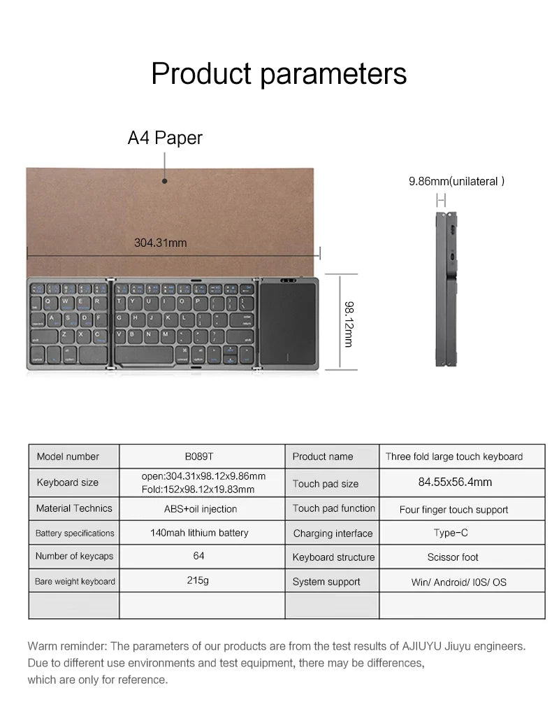 Compact Bluetooth Keyboard with Touchpad – Foldable Design