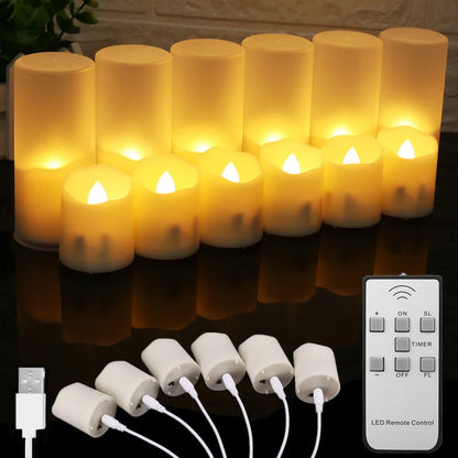 Set of 6 Rechargeable LED Candles with Timer Function