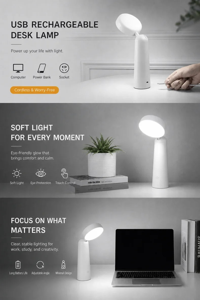 Touch-Controlled Desk Lamp with Round Head