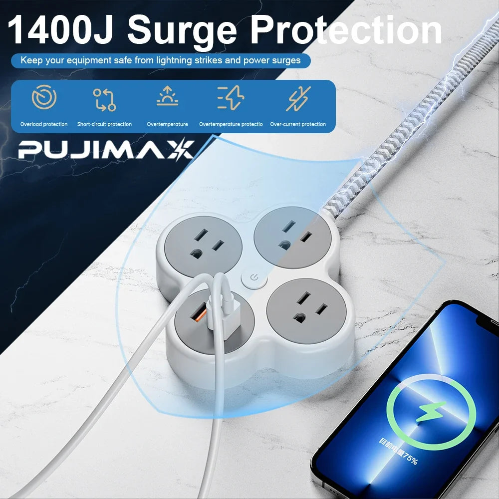 Multi-Outlet Power Strip with Braided Cable