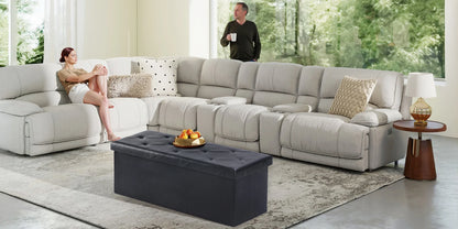 Foldable Ottoman with Leather Finish for Storage