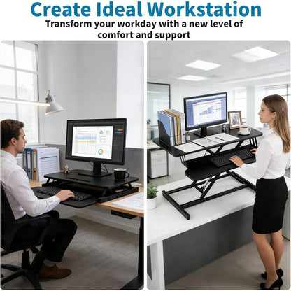 Desk Converter with Keyboard Shelf – Height Adjustable Workstation