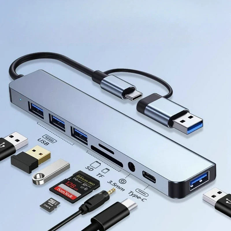 Multi-Function USB-C Hub with 8 Ports