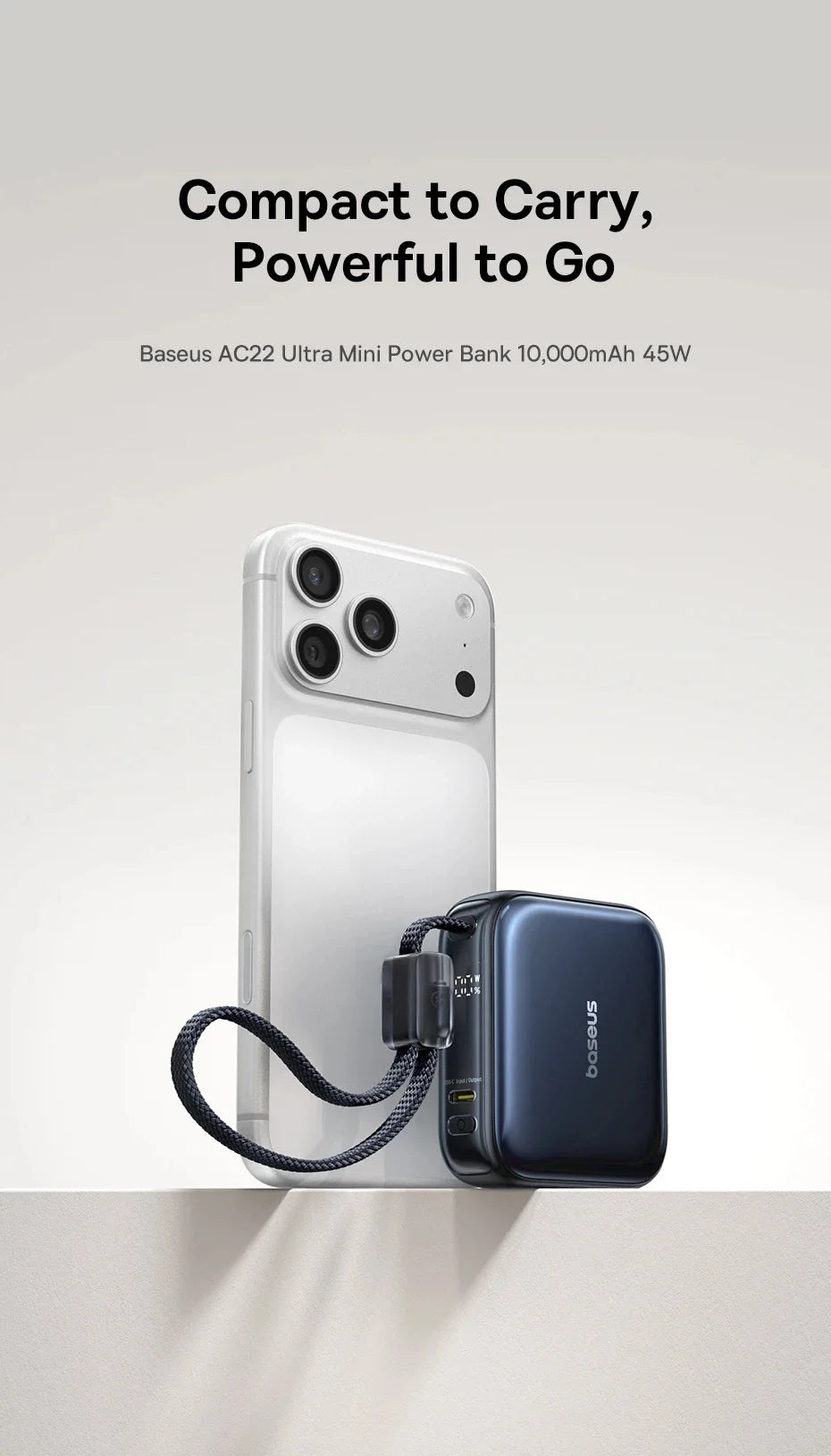 Compact Portable Charger with Integrated Cable