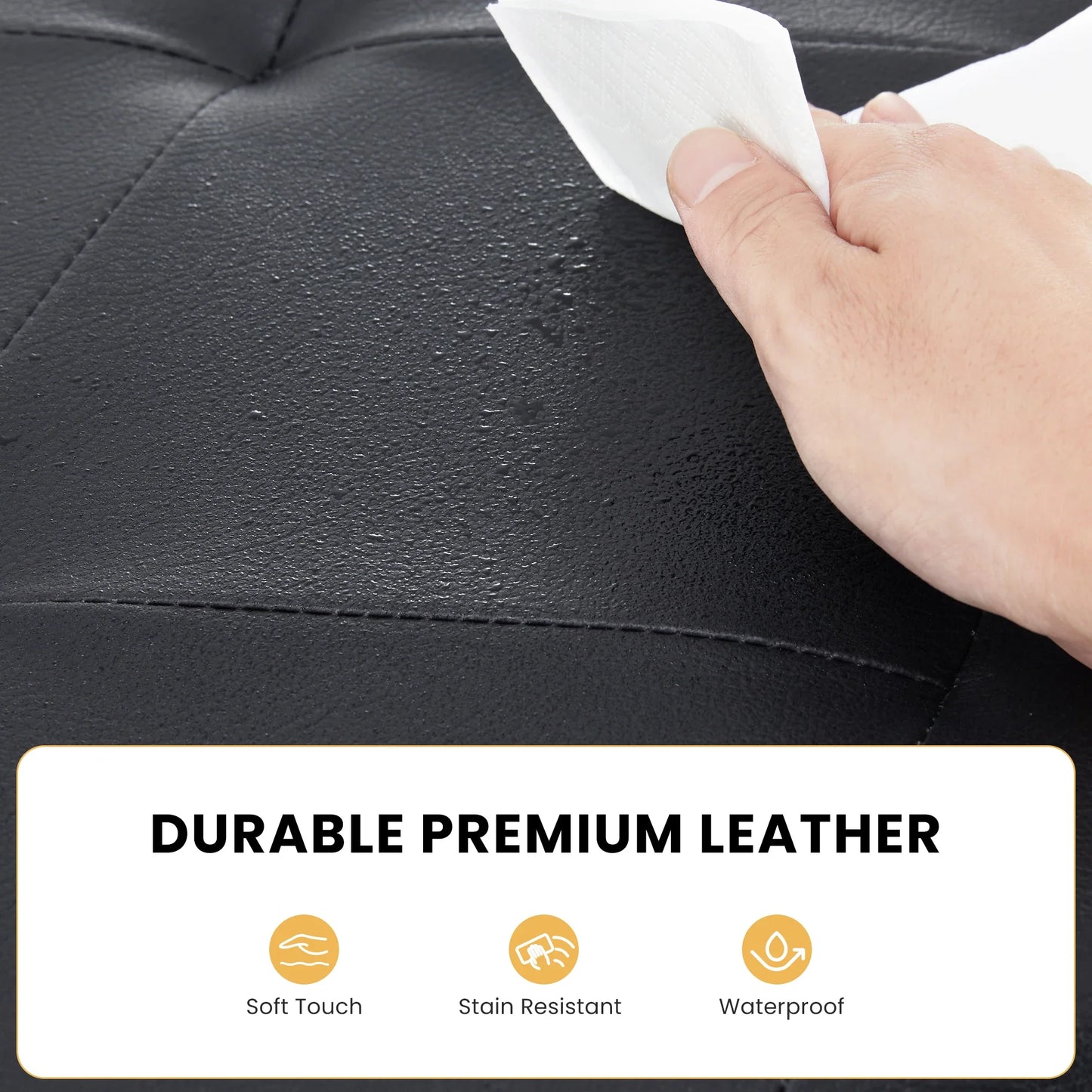 Foldable Ottoman with Leather Finish for Storage
