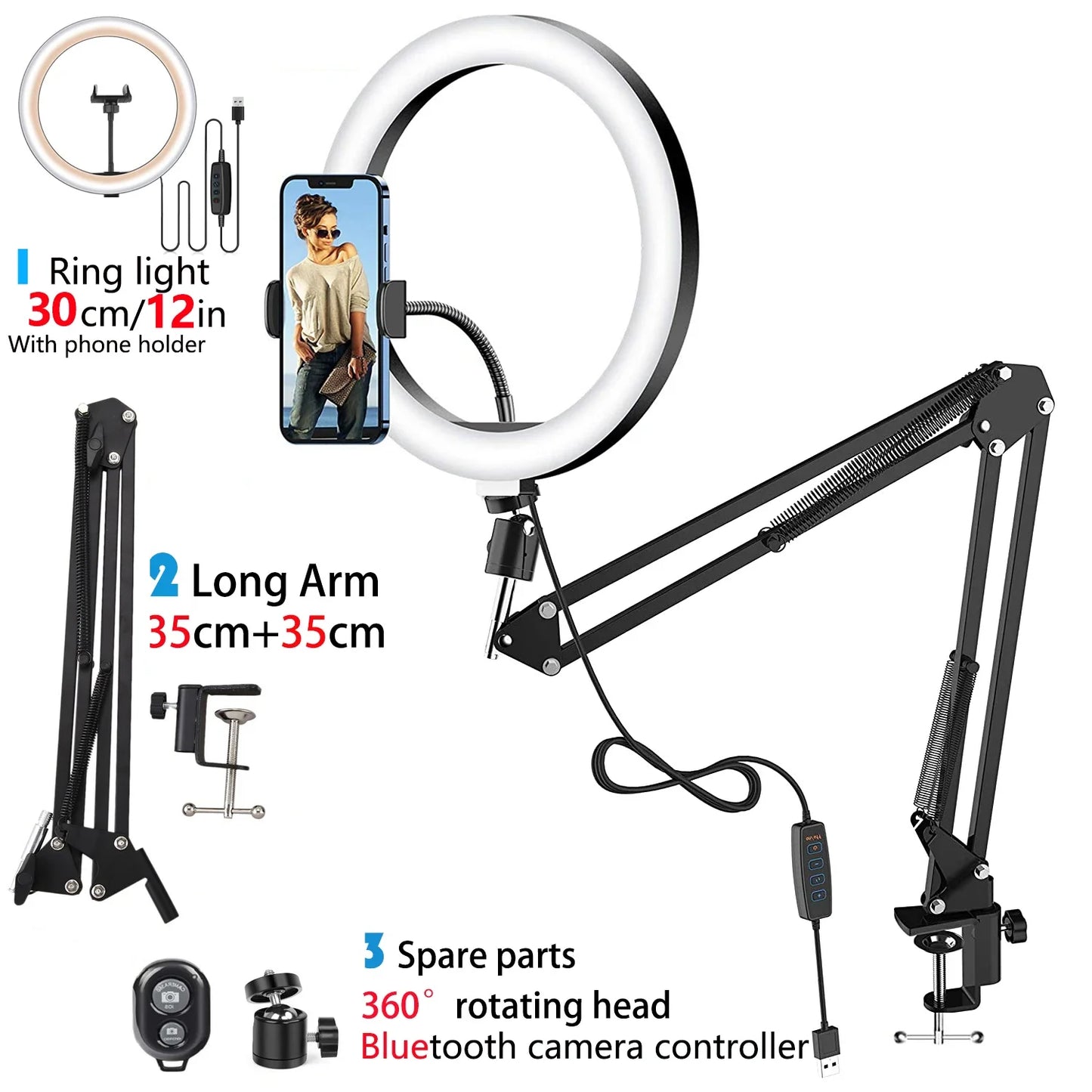 Phone Stand with Selfie Ring Light for Enhanced Photography