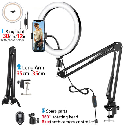Phone Stand with Selfie Ring Light for Enhanced Photography