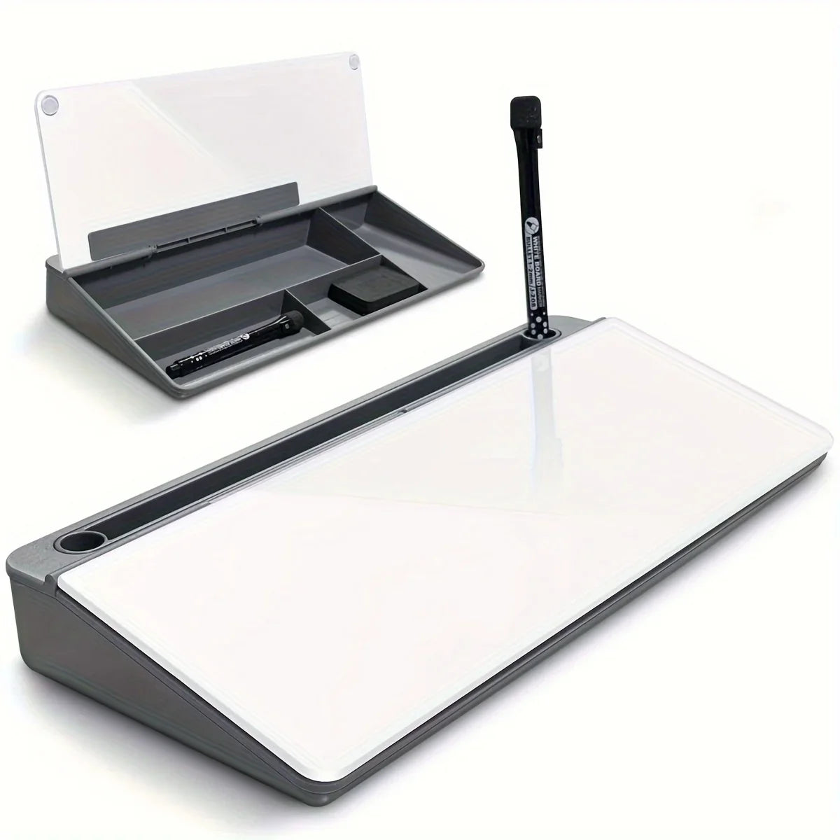 Whiteboard with Storage on Glass Desk