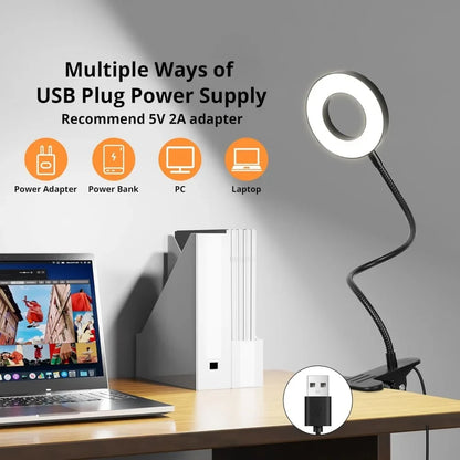 Desk Lamp with LED Light and Ring Clamp Attachment