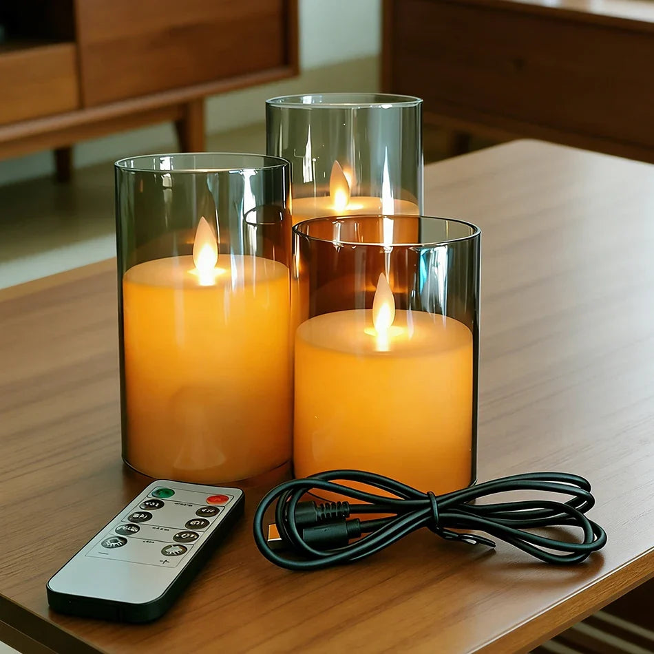 Set of 3 Rechargeable LED Candles with USB Charging