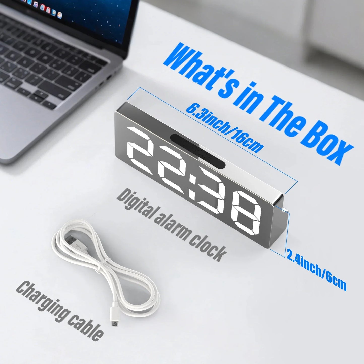 LED Display Alarm Clock with Mirrored Finish
