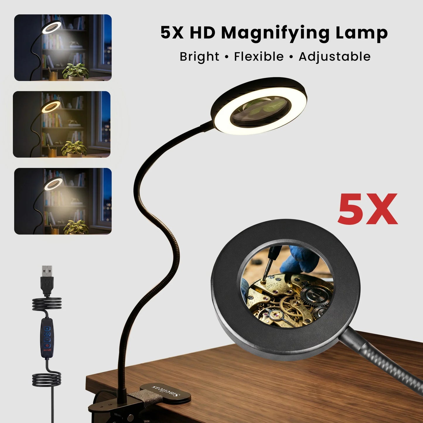 LED Magnifying Lamp with Clamp Attachment