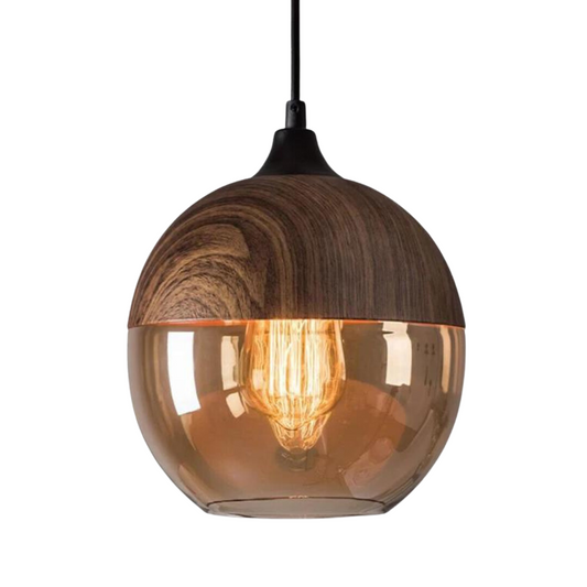 Versatile Wooden Pendant Light – Adjustable Glass Fixture for Home