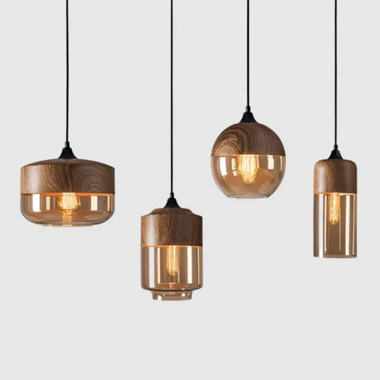Versatile Wooden Pendant Light – Adjustable Glass Fixture for Home